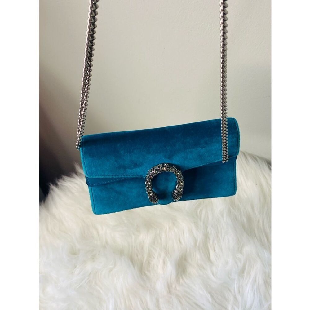 Gucci Dionysus Super Mini Teal Suede bag with Original Hardware.  Authentic.